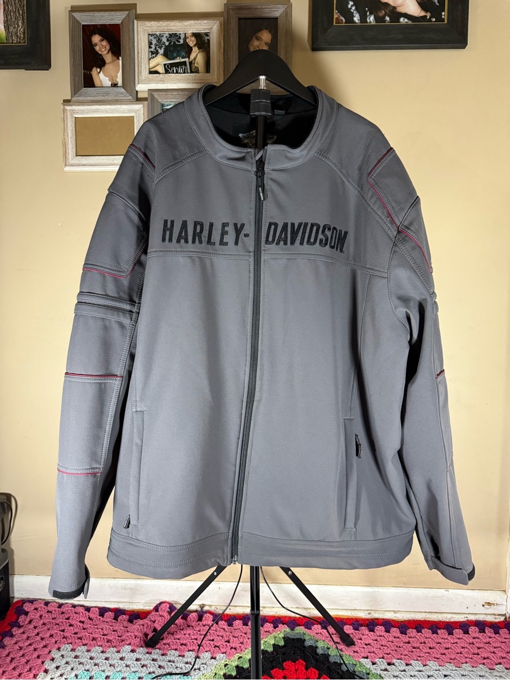 Harley-Davidson Heated Gray Softshell Jacket with Red Stitching